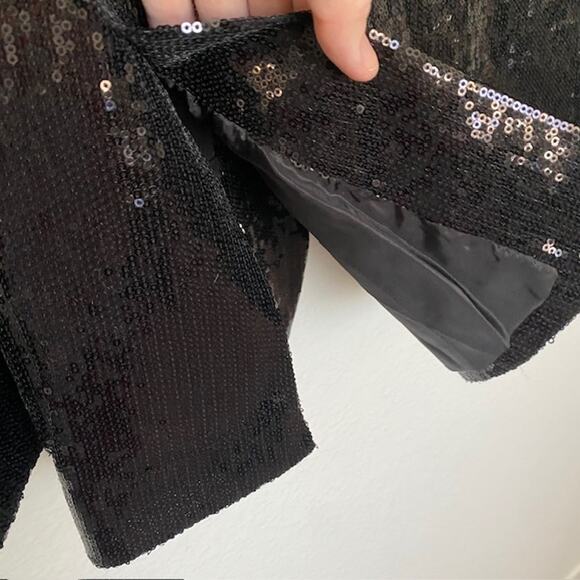 Literature Noir Black Sequin Blazer Formal Lined Pockets Open Front Women's M - Picture 11 of 13